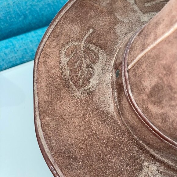Handmade Vintage Mens Cowboy Hat Stamped Leather Size Small Western Brown Suede - Picture 4 of 13
